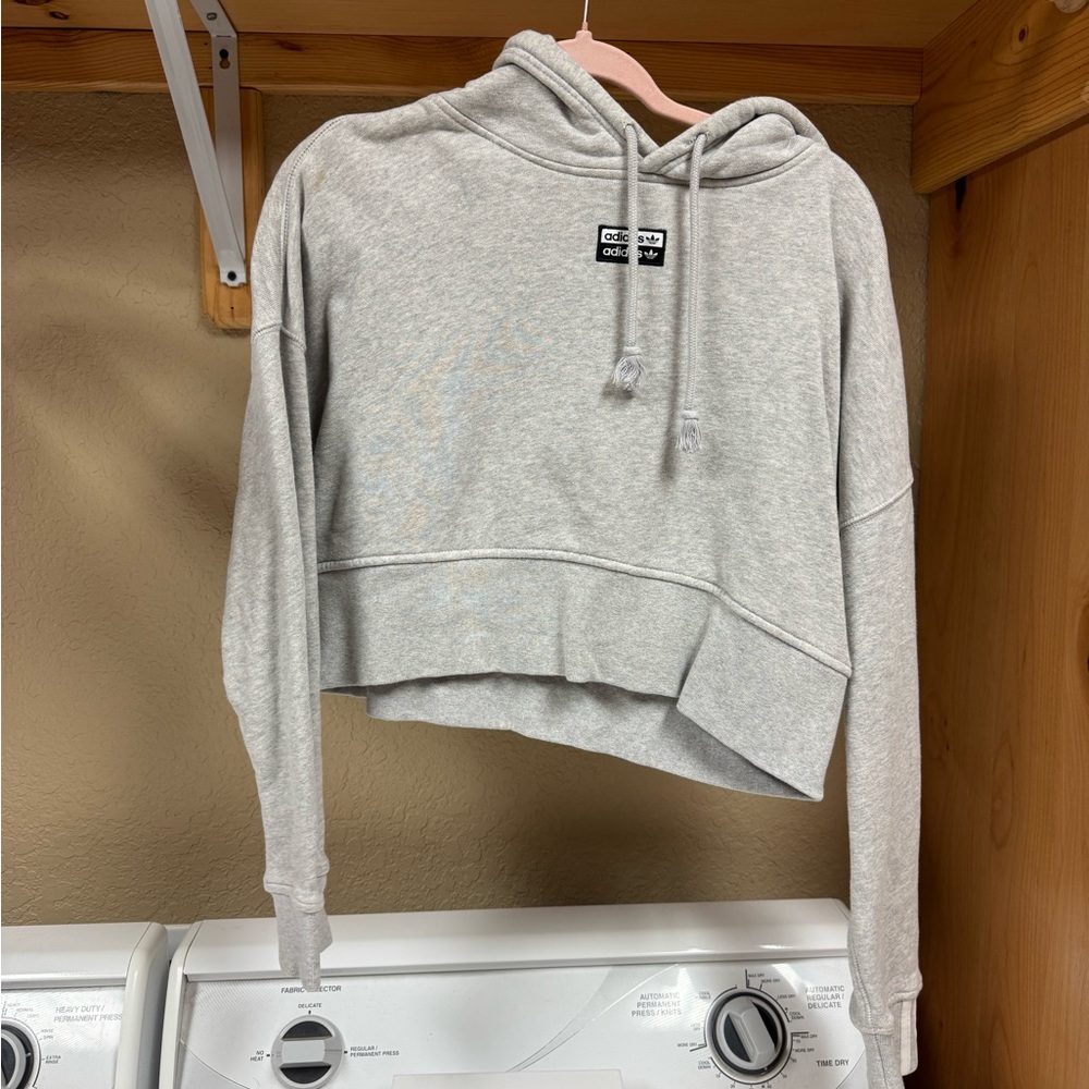 Adidas Gray Cropped Hoodie Sweatshirt